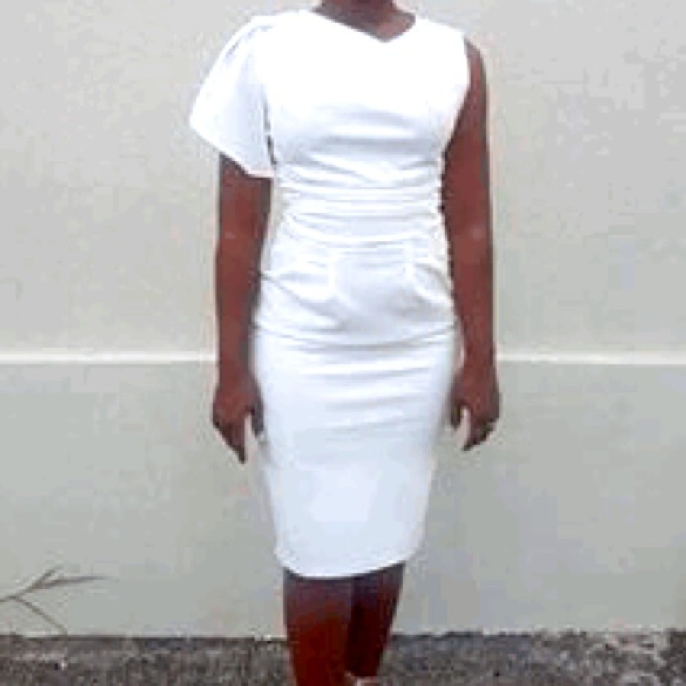 White Midi Dress With Shoulder Detail